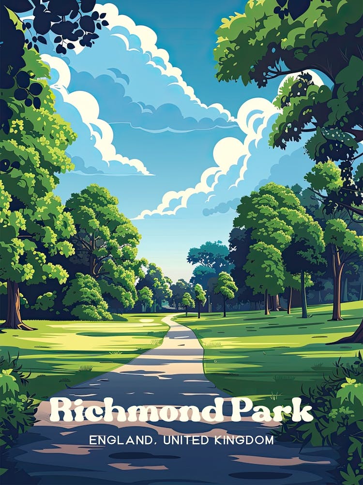 Richmond Park England Outdoors Digital Travel Illustration