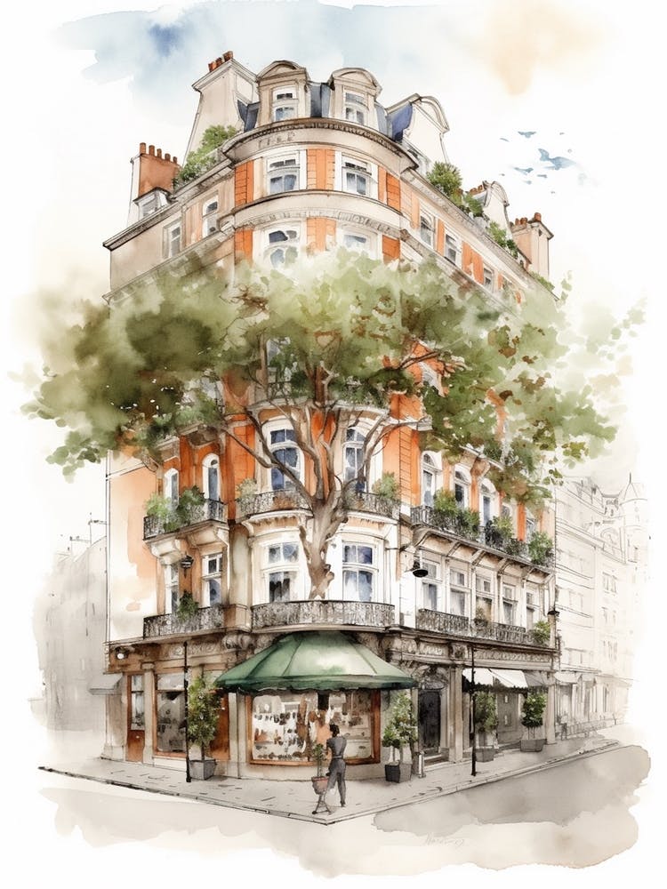 Mayfair London Neighborhood, Watercolour 4