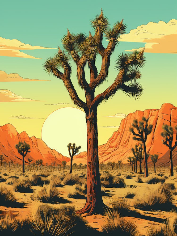  Retro Illustration Of A Joshua Trees In Mojave Desert 6