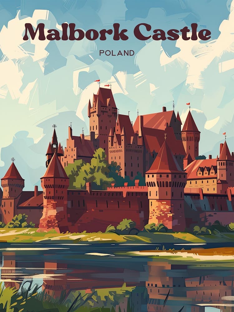Malbork Castle Poland Retro Art Illustration