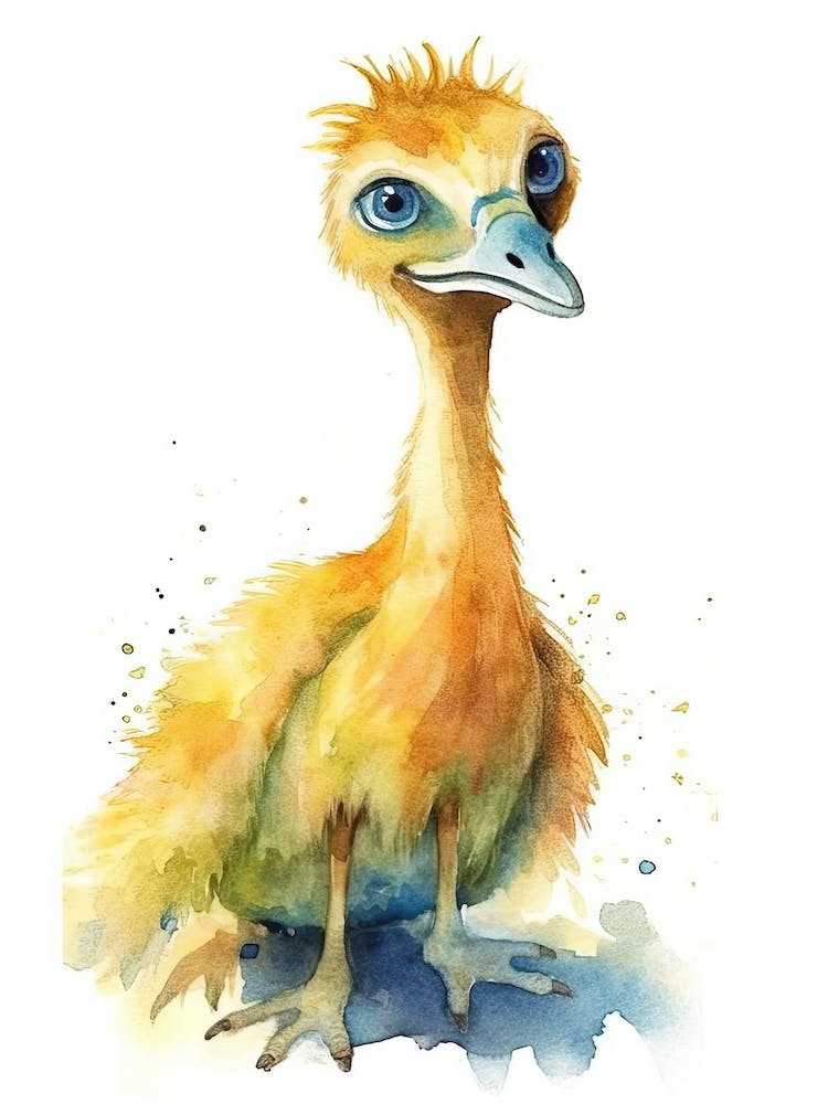 Gallimimus Cute Dinosaur Watercolour 2