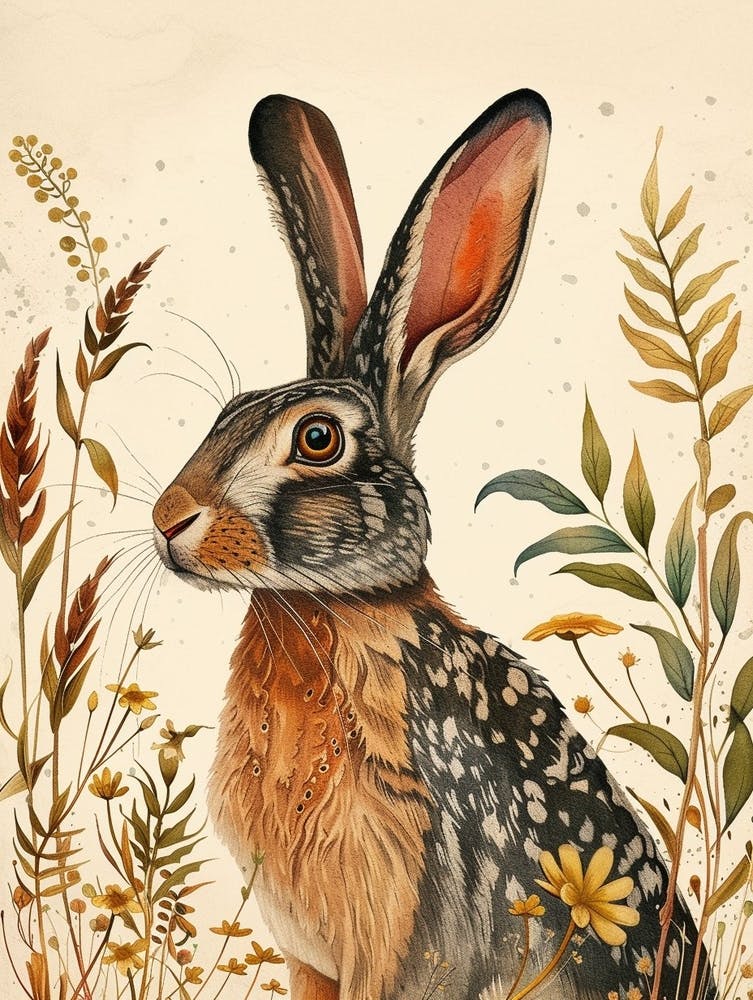 English Spot Blockprint Rabbit Illustration 1