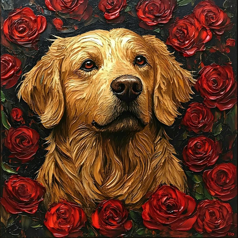 Golden Retriever And Roses 4