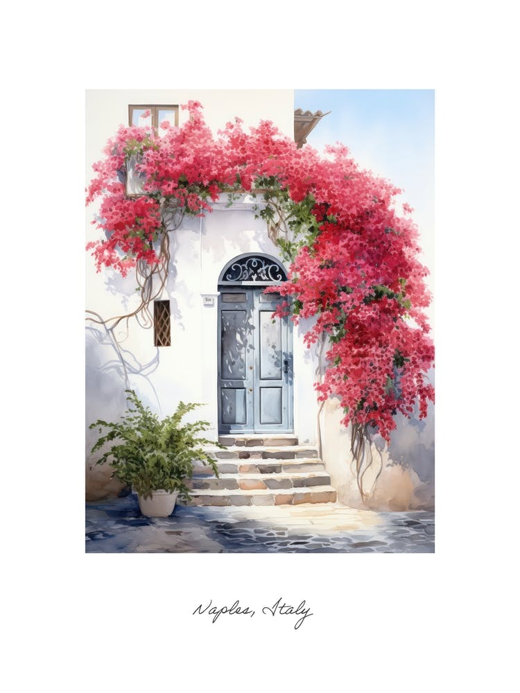 Naples, Italy   Mediterranean Doors Watercolour Painting 1 Poster