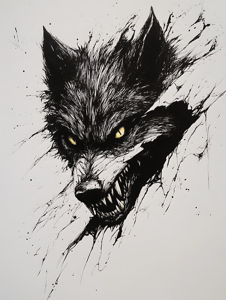 Angry Wolf Watching from Wall Hole 16