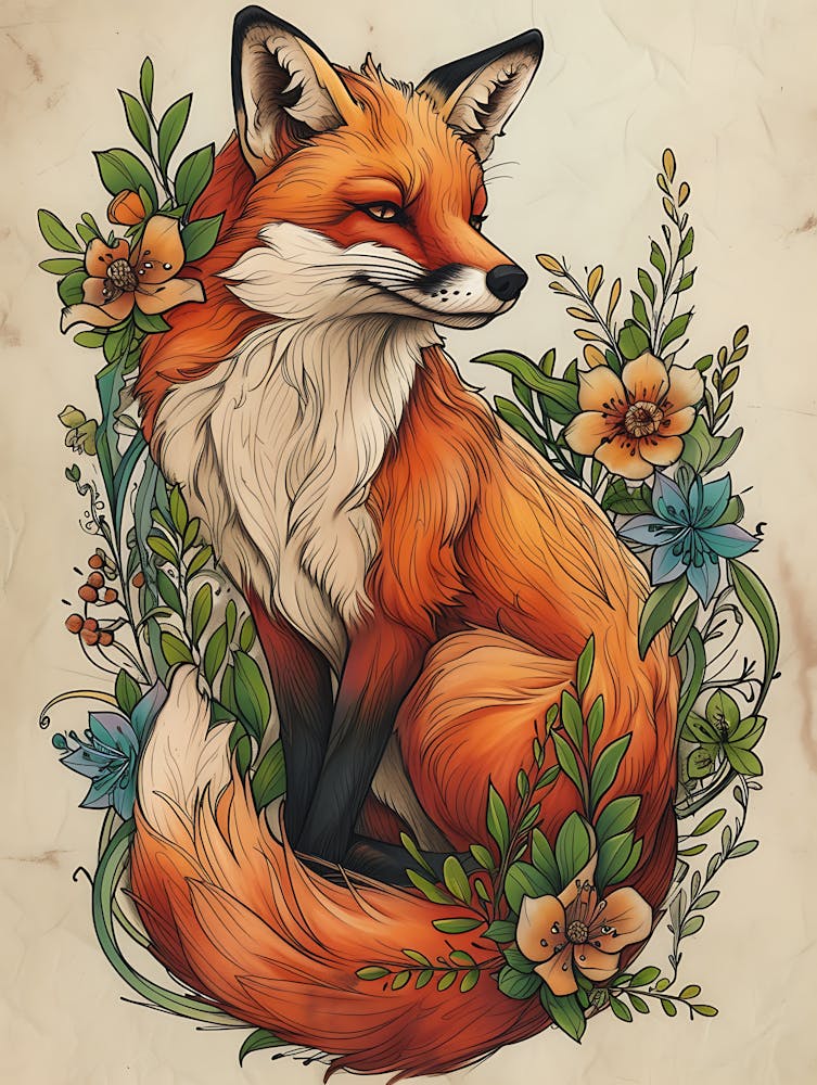 Amazing Red Fox With Flowers 9