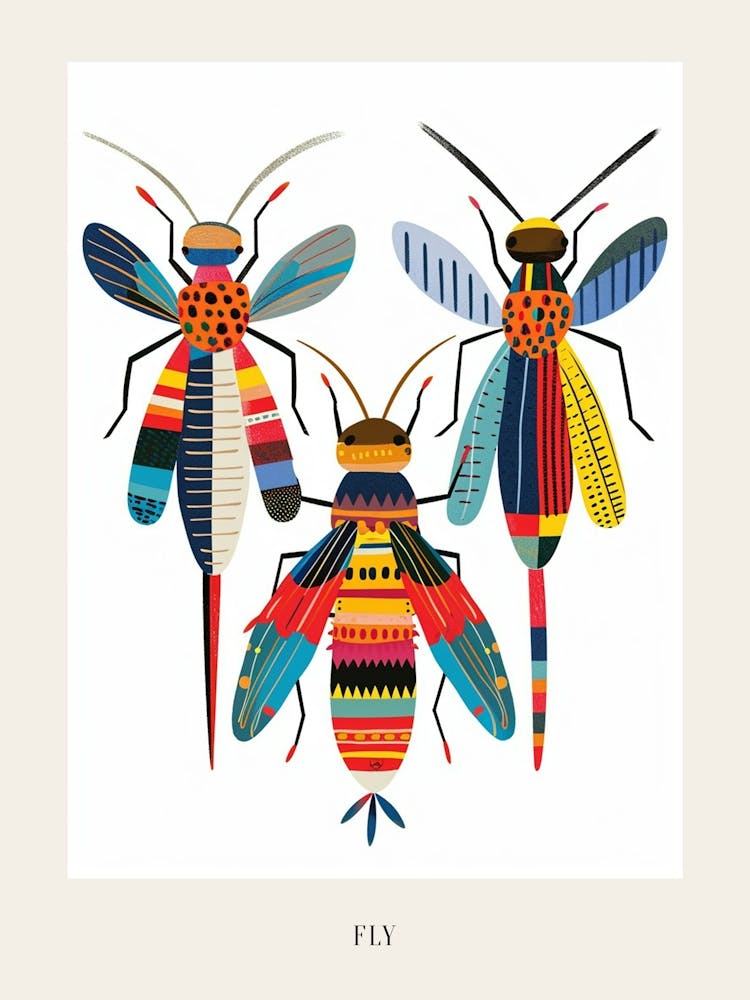 Colourful Insect Illustration Fly 13 Poster