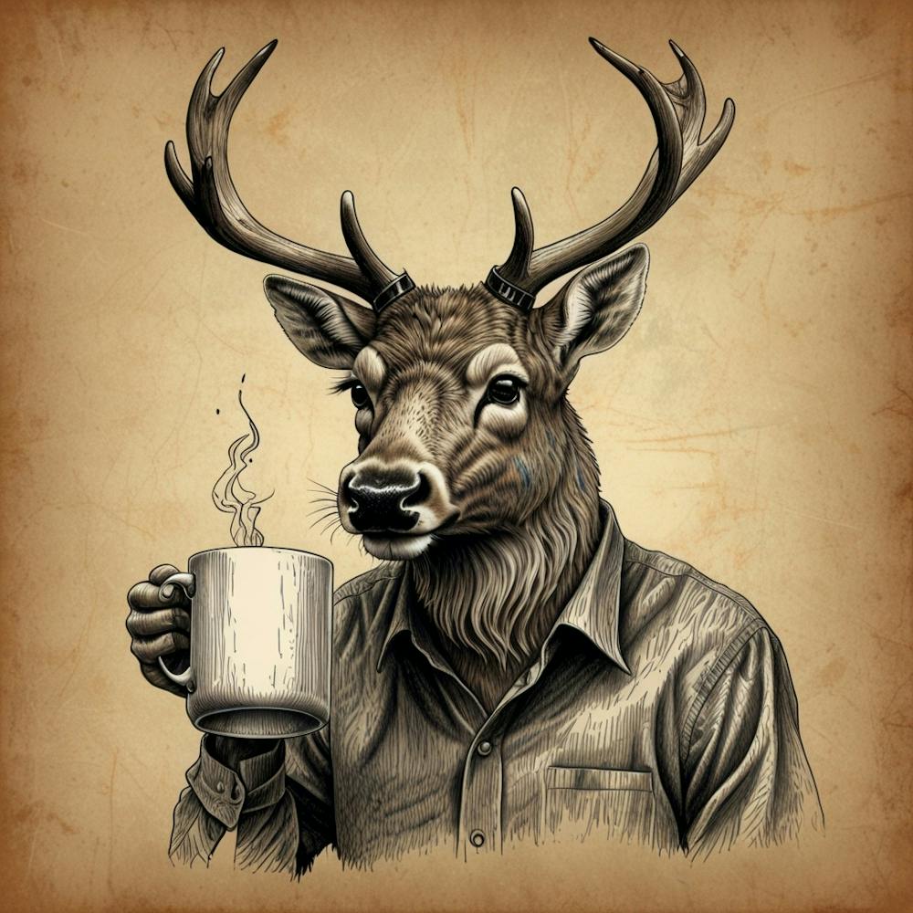 Deer With A Cup Of Coffee