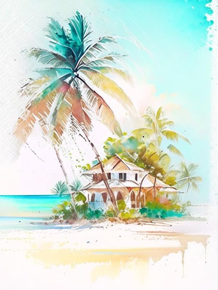 Cayo Coco Cuba Watercolour Pastel Tropical Destination