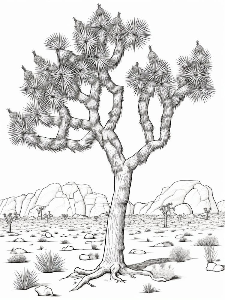 Detailed Drawing Of A Joshua Tree At Dawn In Desert 1