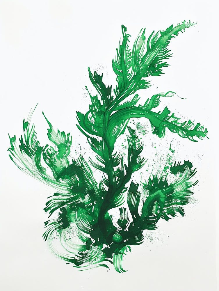 Green Ink Painting Of A Staghorn Fern 3