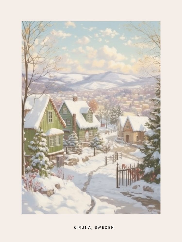 Vintage Winter Poster Kiruna Sweden