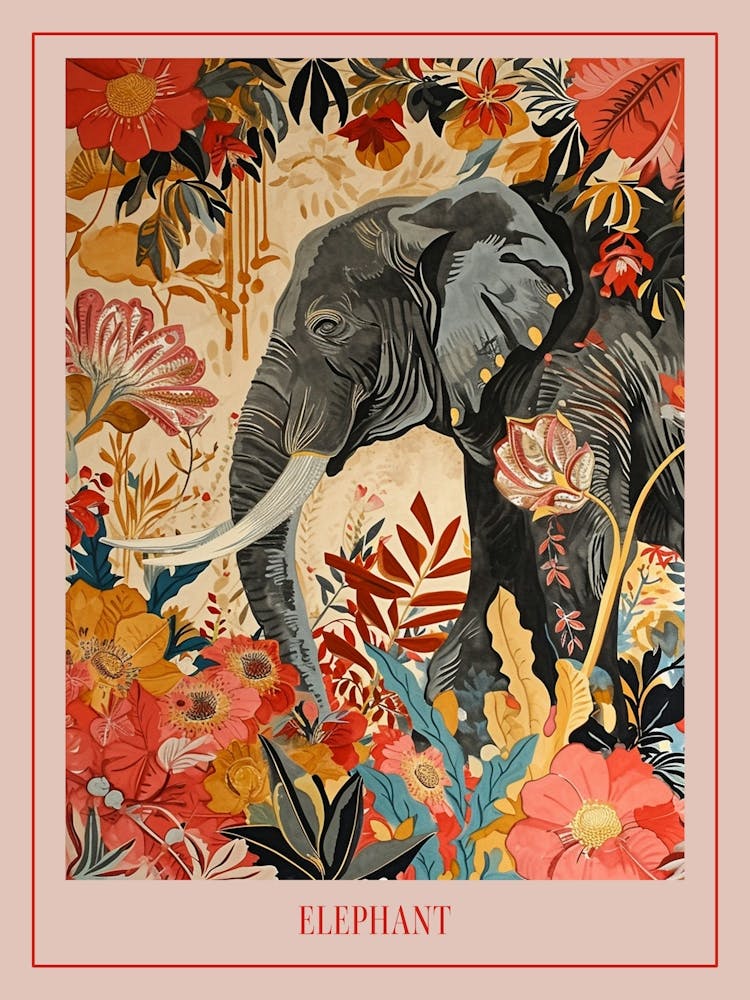 Floral Animal Painting Elephant 3 Poster
