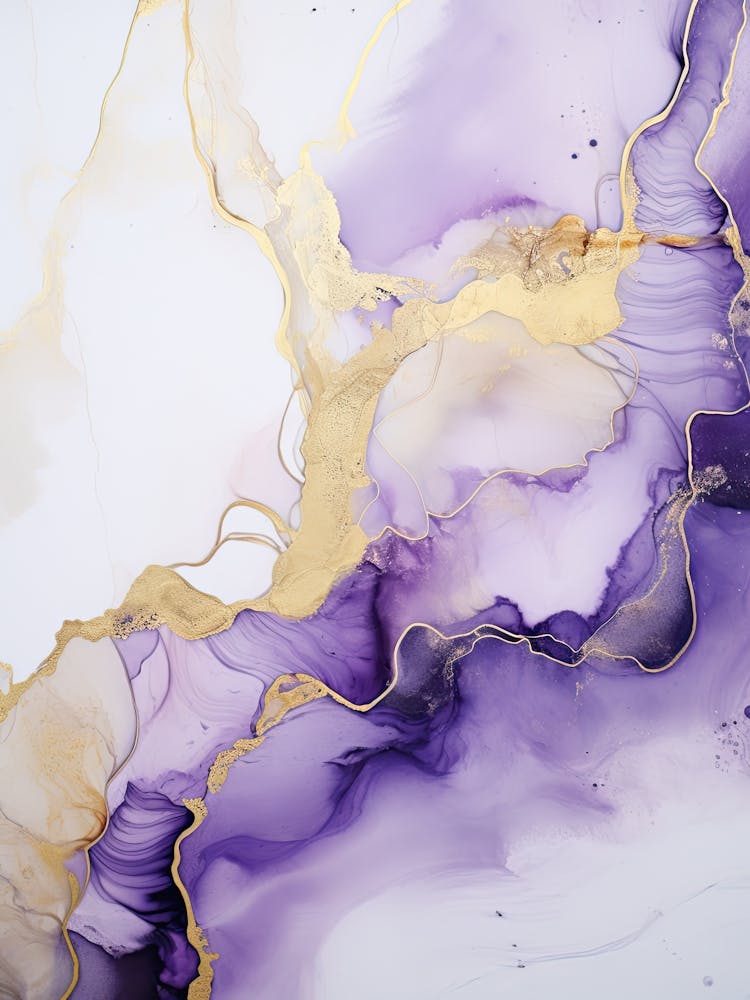Lilac, Black, Gold Flow Asbtract Painting 5