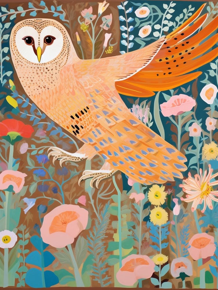 Maximalist Bird Painting Barn Owl 1