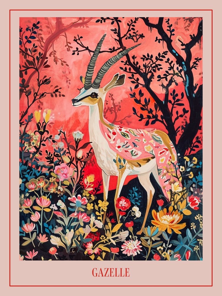 Floral Animal Painting Gazelle 1 Poster