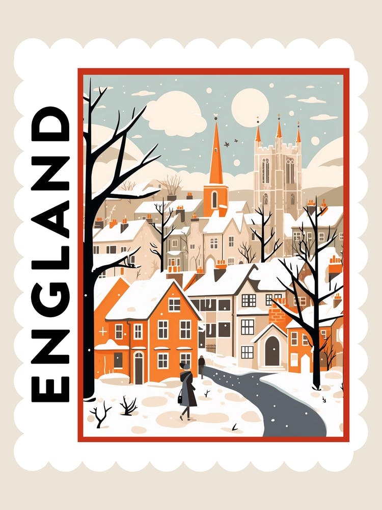 Retro Winter Stamp Poster Canterbury United Kingdom 2