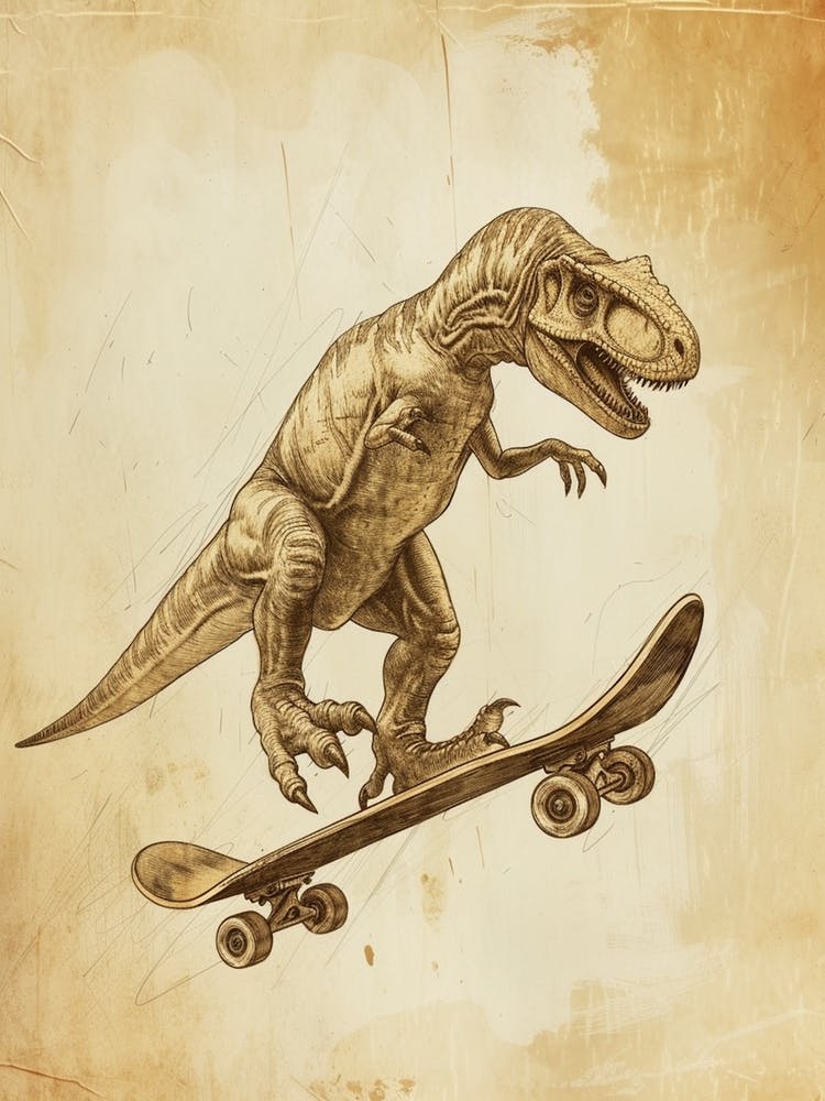 Vintage Camarasaurus Dinosaur On A Skateboard 3