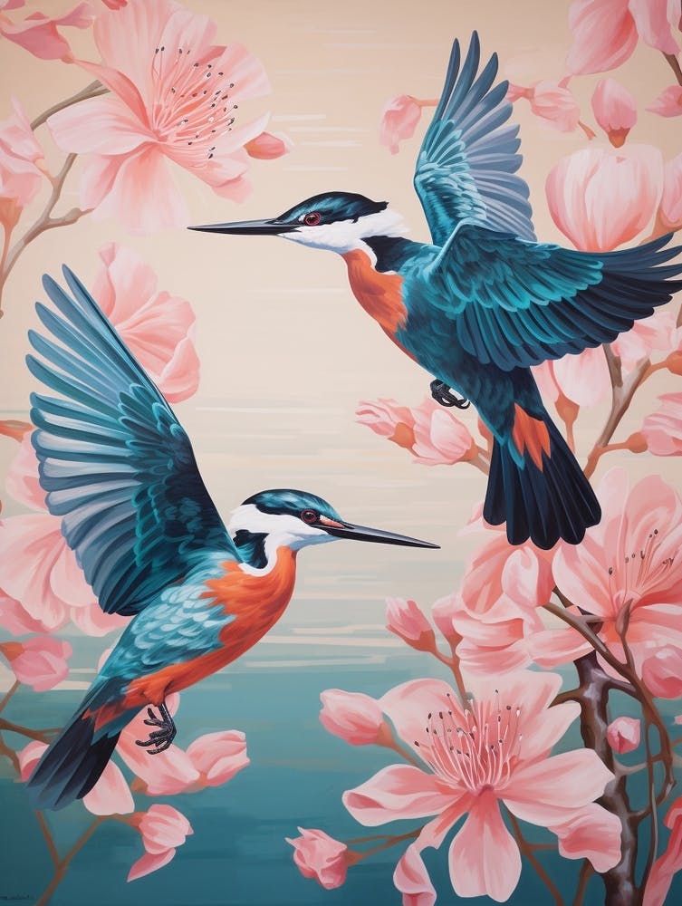 Vintage Japanese Inspired Bird Print Kingfisher 3