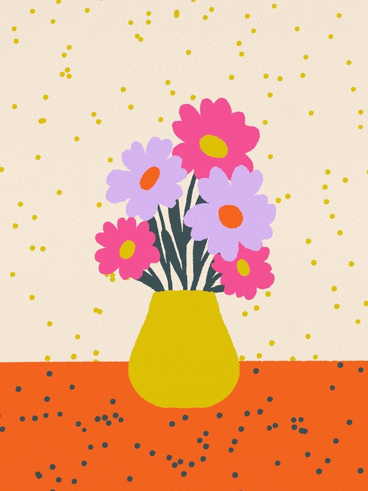 Flowers In A Vase Pink, Violet, Orange