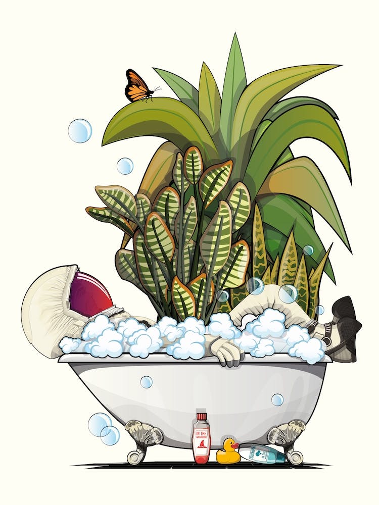 Astronaut Relaxing In Bathtub