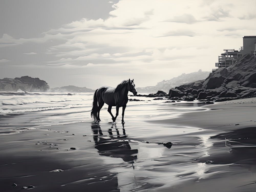 A Horse Oil Painting In Cannon Beach Oregon, Usa, Landscape 3