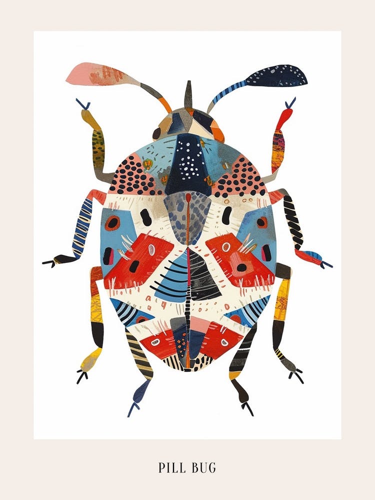 Colourful Insect Illustration Pill Bug 3 Poster