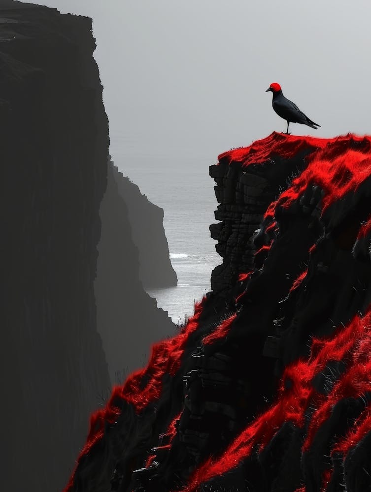 Red Bird On Cliff