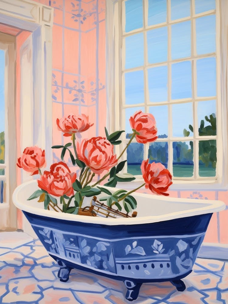 A Bathtube Full Of Peony In A Bathroom 1