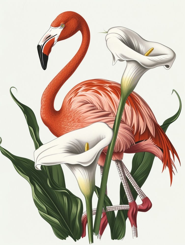 Lesser Flamingo And Calla Lily Minimalist Illustration 4