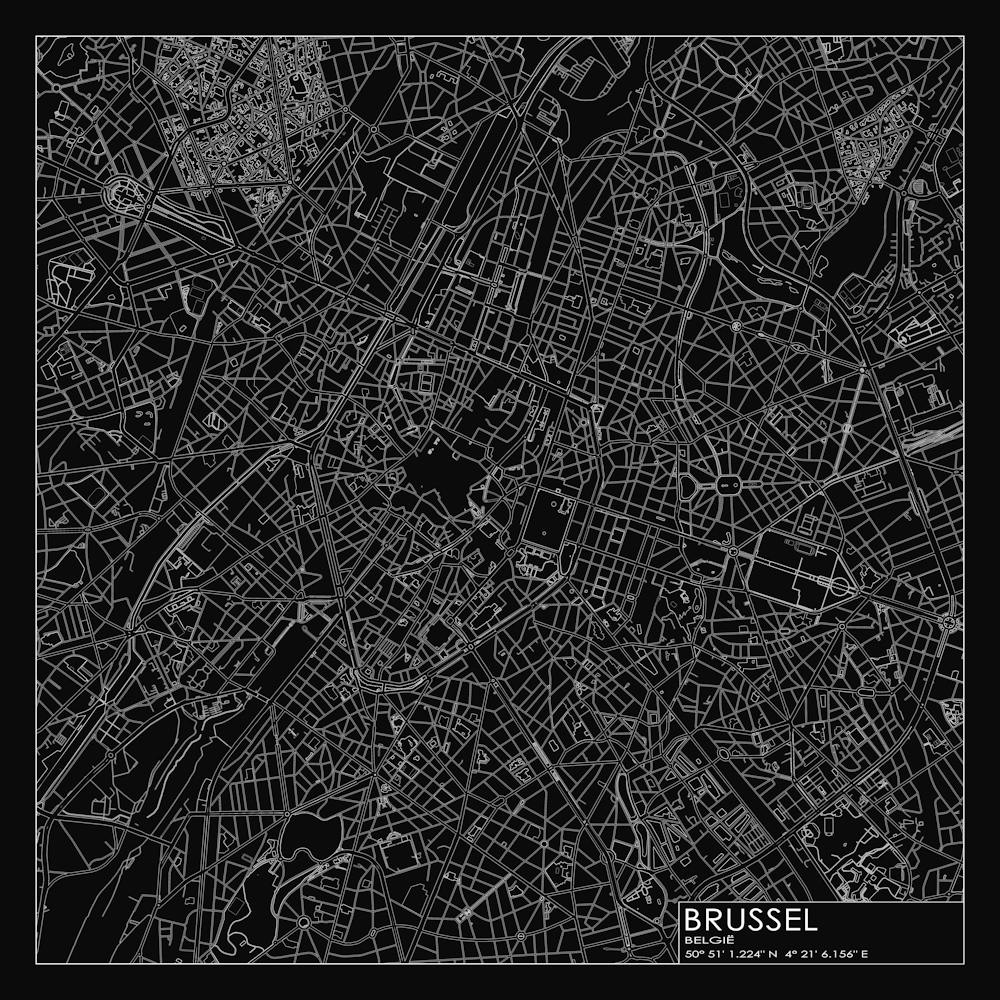 Brussel Belgie Stadtplan weiß auf schwarz Blaupausen-Design