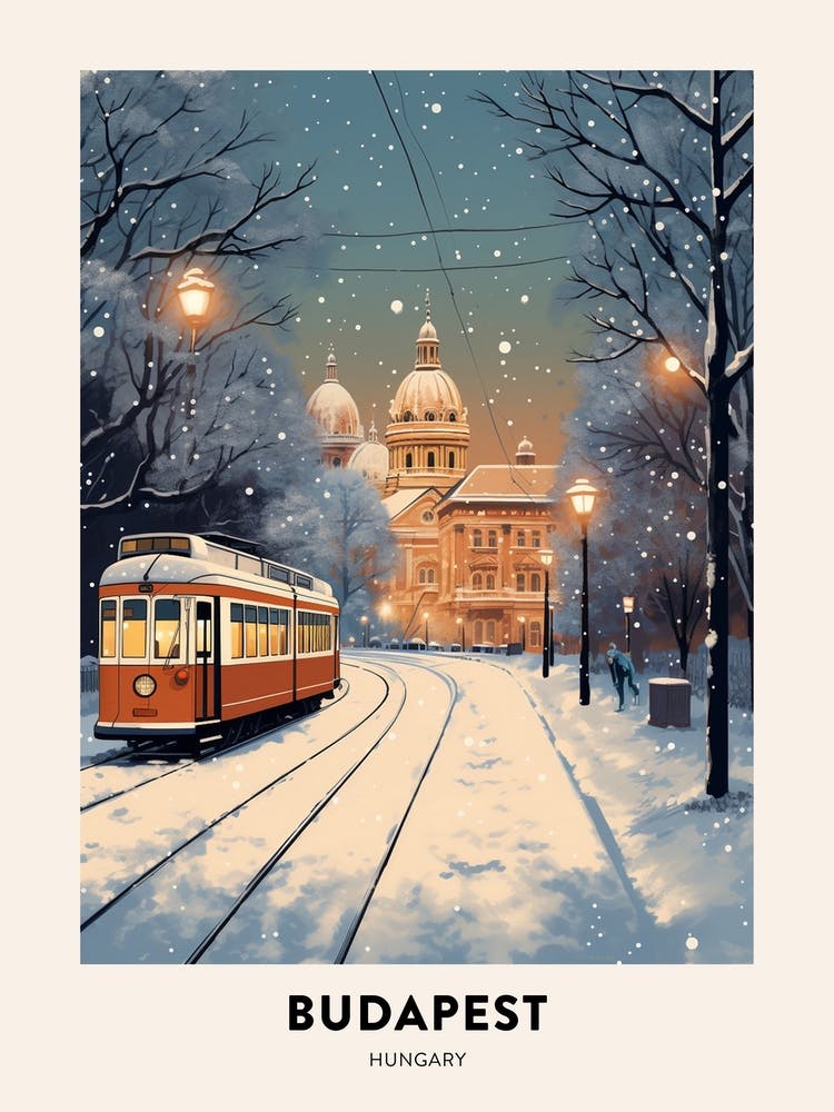 Winter Night  Travel Poster Budapest Hungary 2