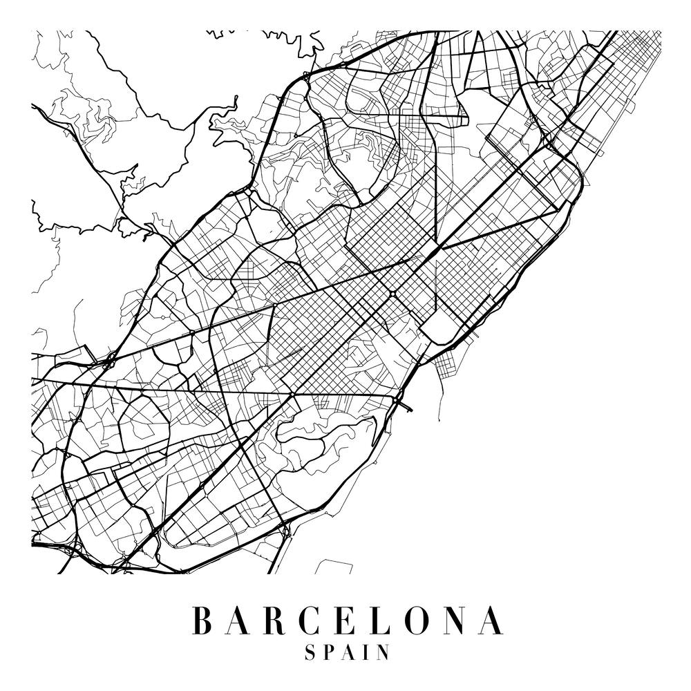 Barcelona Spain Street Map Minimal Square