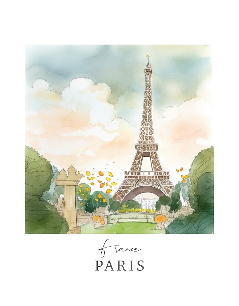 France, Paris Storybook 10 Travel Poster Watercolour