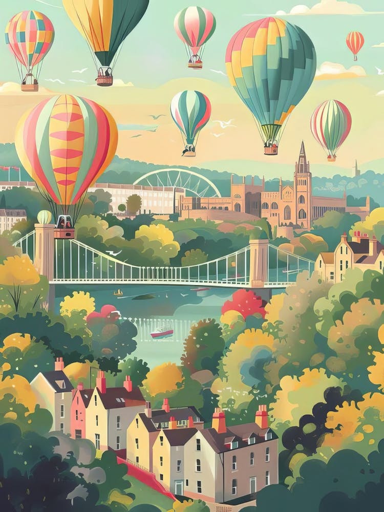 Bristol Print Bristol Illustration Bristol Travel Poster New Yorker Illustration Bristol Poster Hot Air Balloon Print Nursery Print