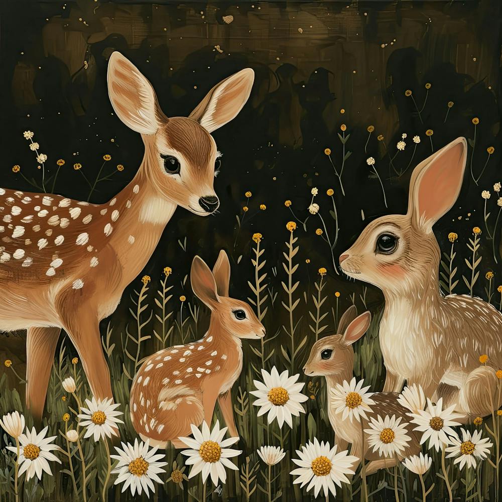 Deer And Bunnies Fairycore Painting 3