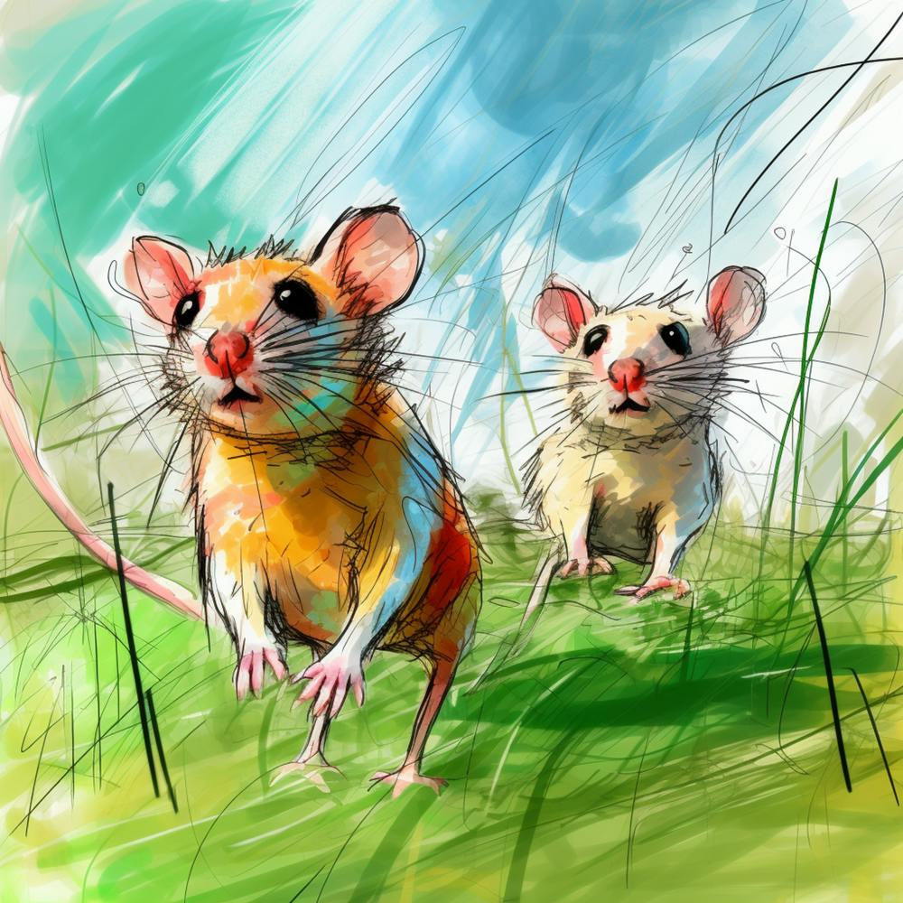 Two Mice In The Grass