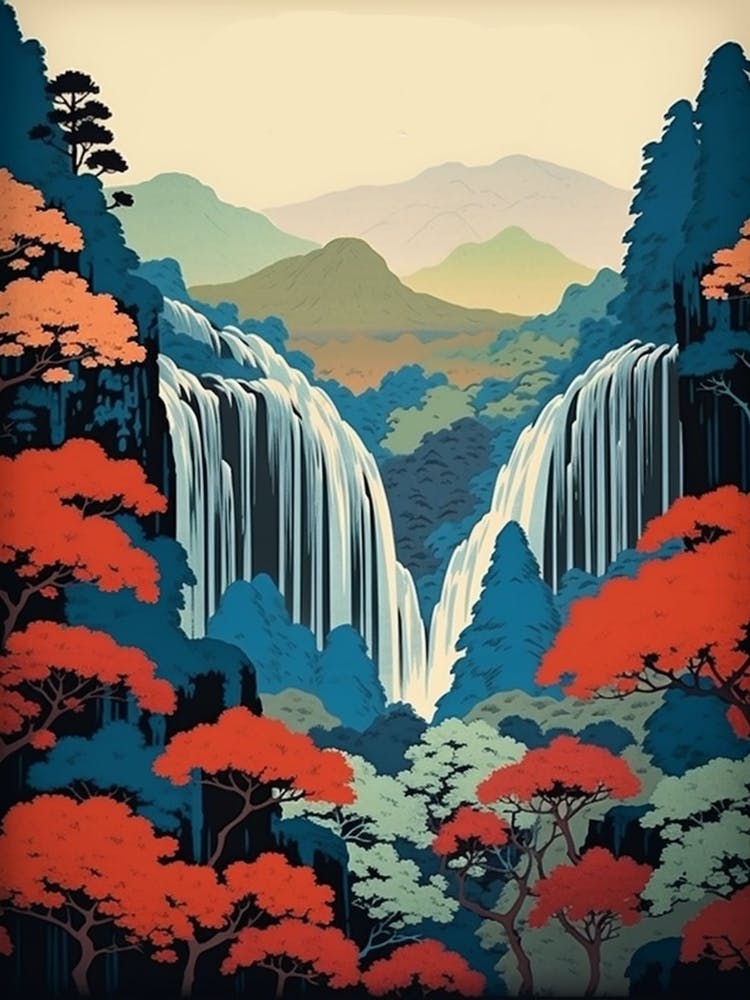 Shiraito Falls, Japan Vintage Travel Art 2