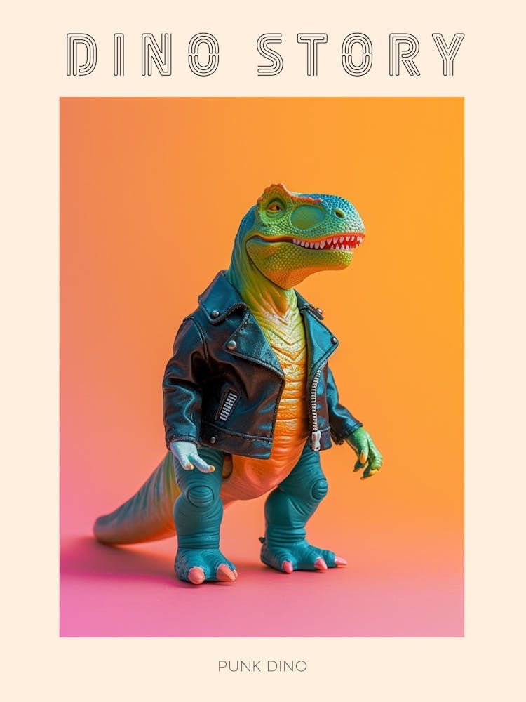 Punky Dinosaur In A Leather Jacket 1 Poster