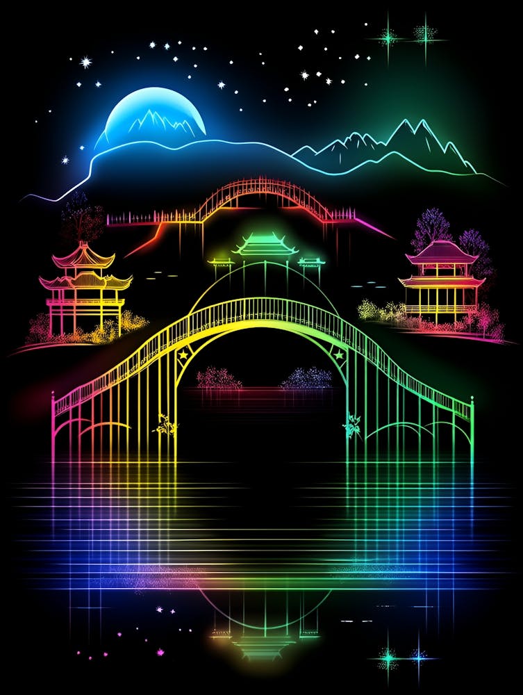 Neon Bridge Over The River