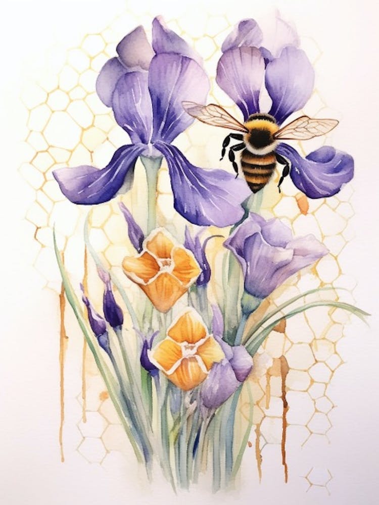Beehive With Iris Watercolour Illustration 3