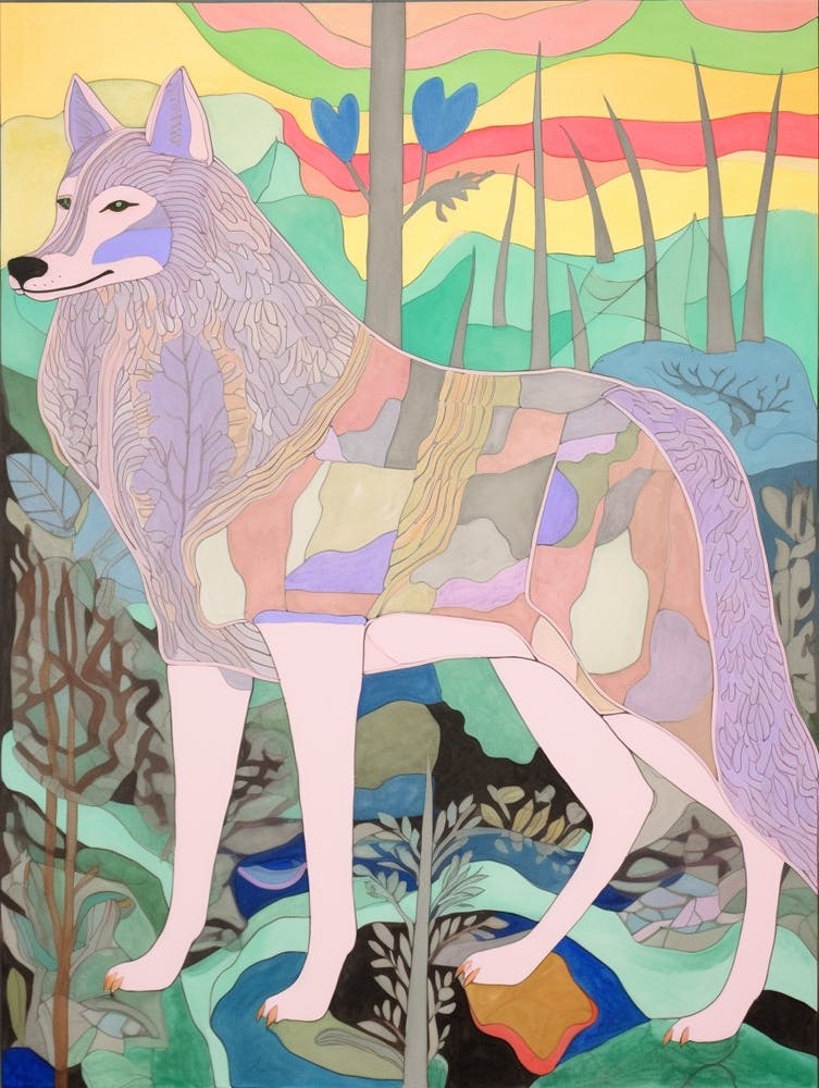Maximalist Animal Painting Timber Wolf 2