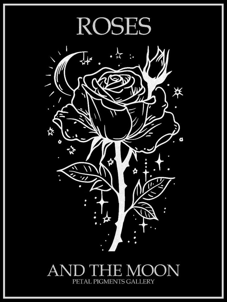 Roses And The Moon Line Drawing 2 Poster Inverted