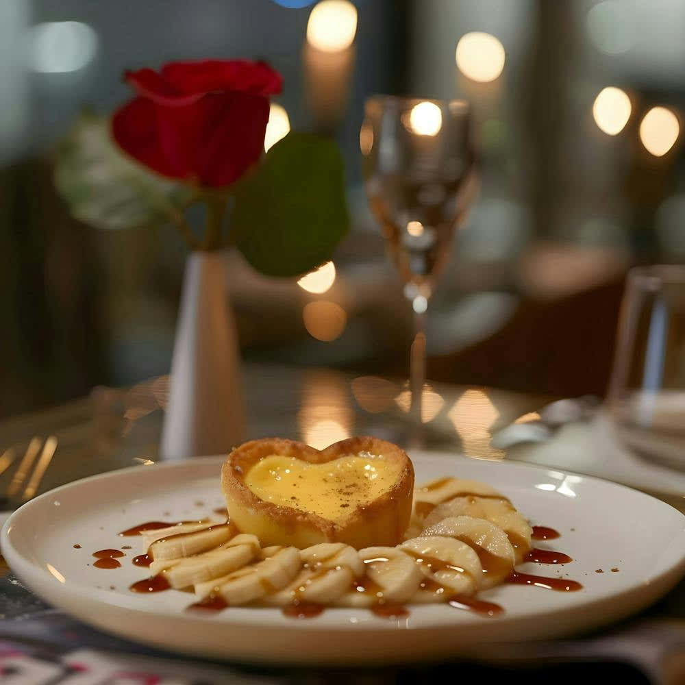 Heart-Shaped Custard Tart and Banana Dessert