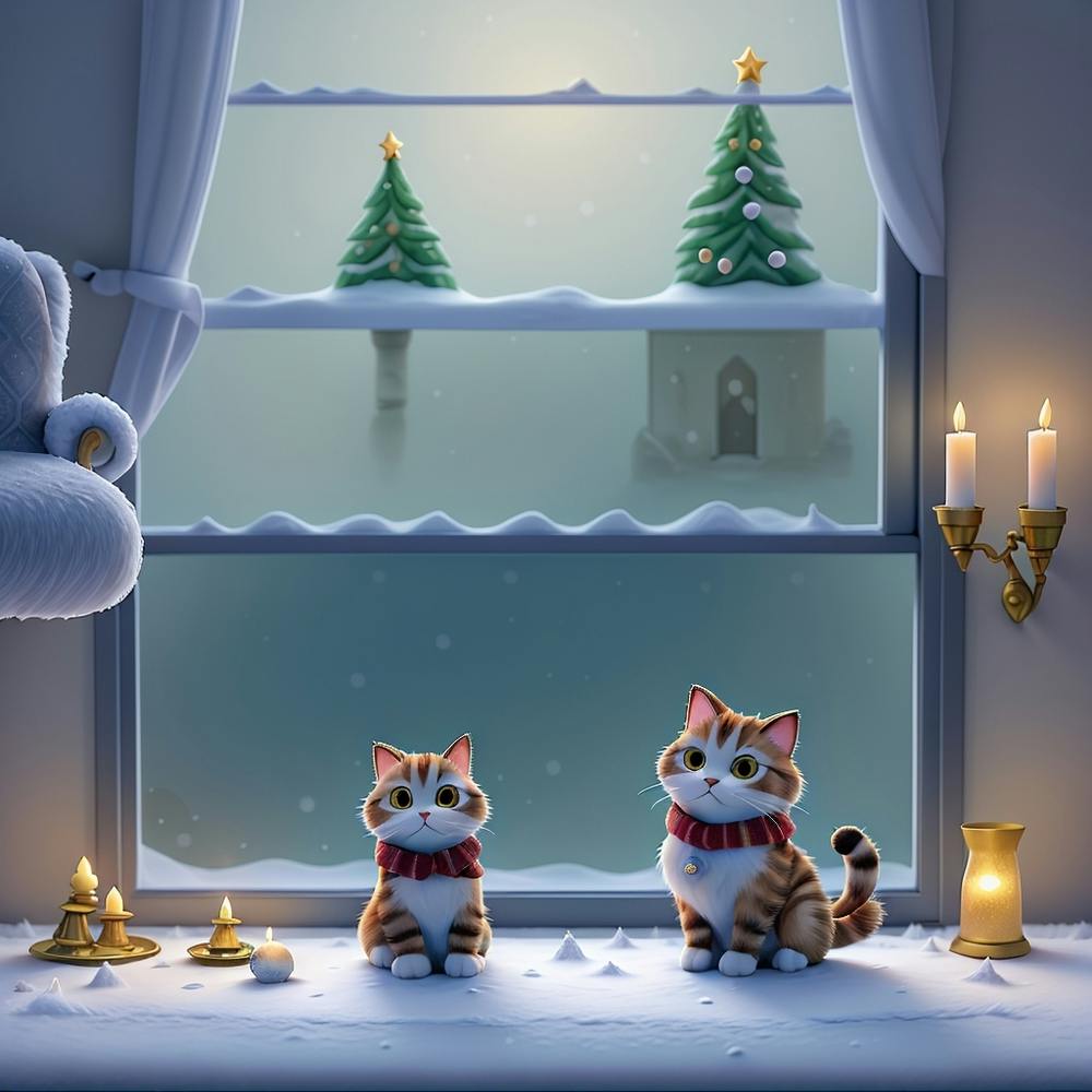 Christmas Cats In The Window