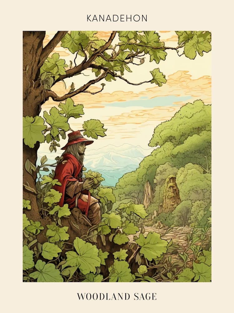 Kanadehon Woodland Sage Japanese Botanical Illustration Poster