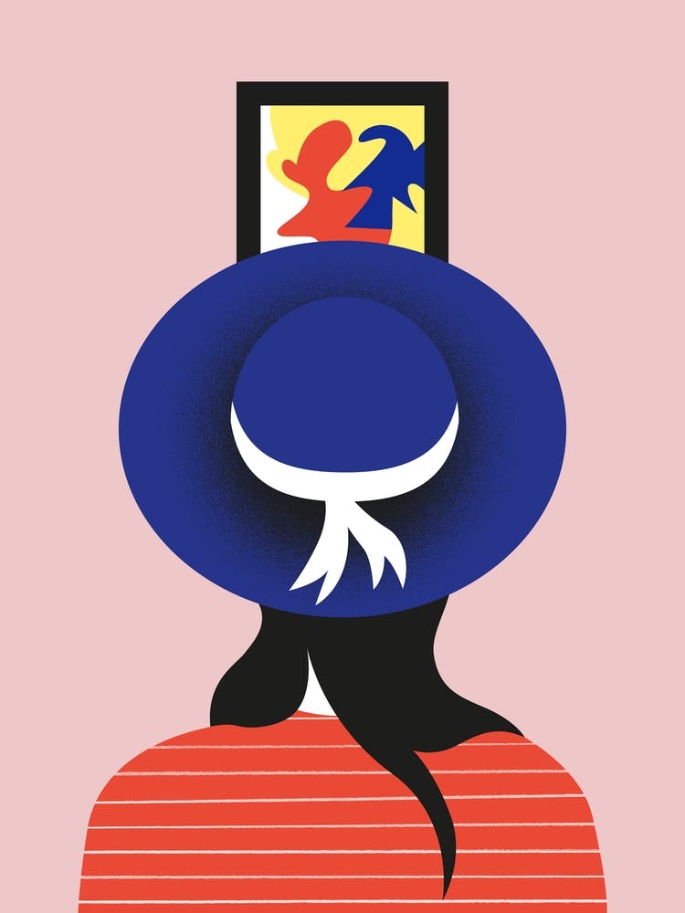 Girl Watching Art With Blue Hat