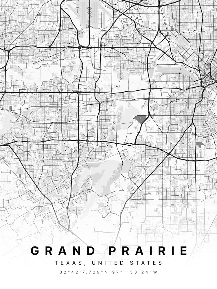Grand Prairie Texas USA White Map