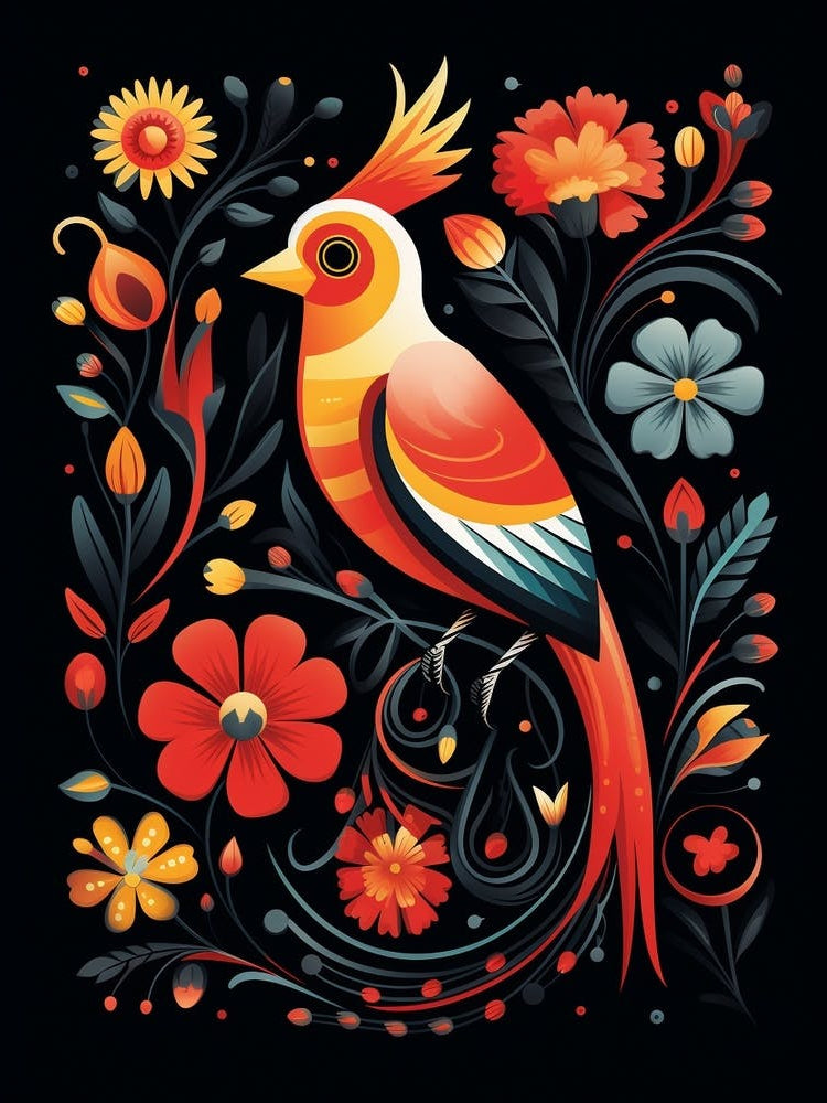 Folk Bird Illustration Cardinal 4
