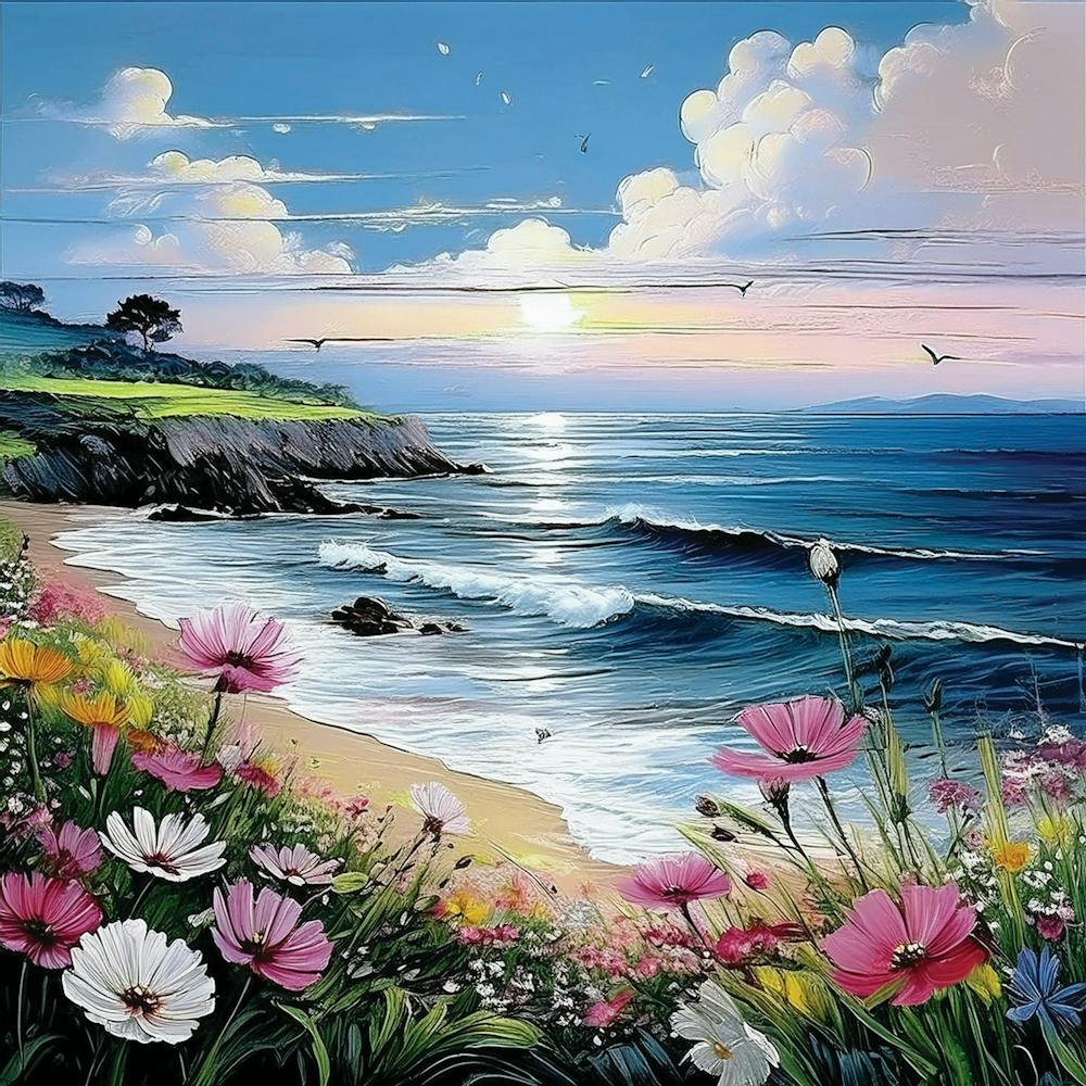 Sunset At The Beach painting, rural prints, travel, gift tags. Art prints. 3